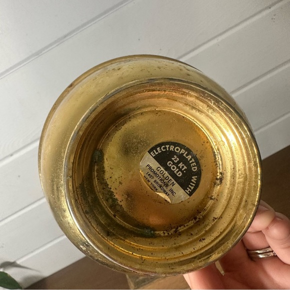 Vintage Gold Pedestal Bowl Planter Trinket Dish - Picture 6 of 8